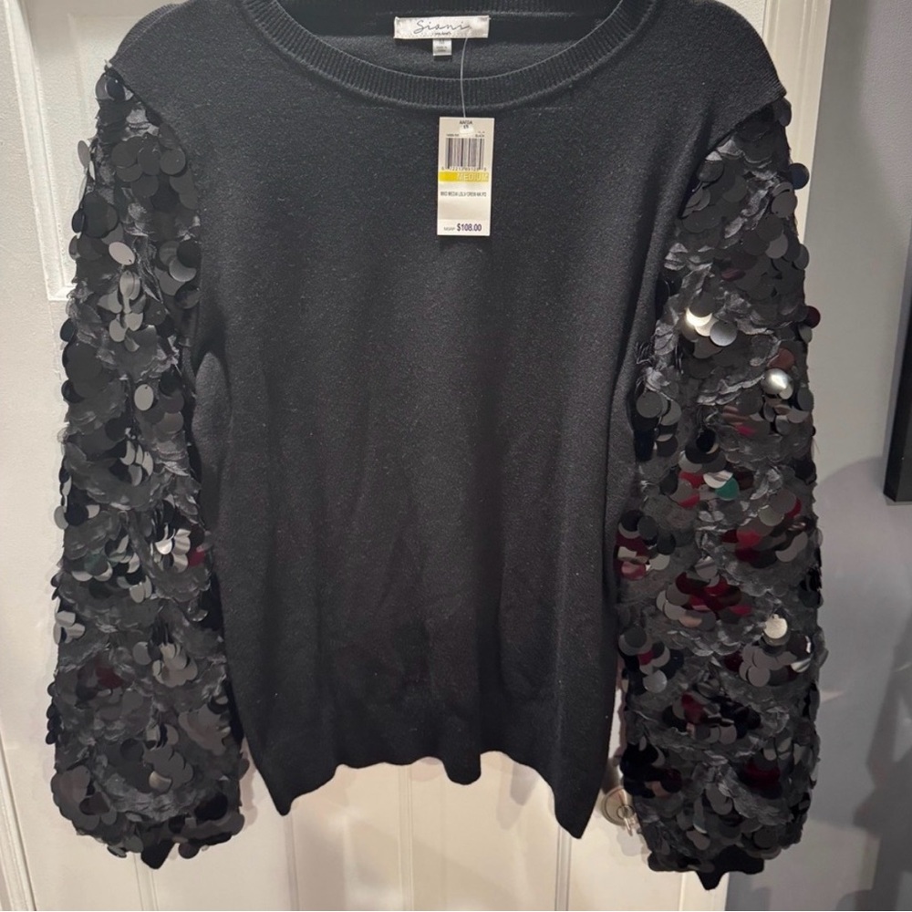 NWT Sioni Black Knit Sweater NWT Bloomingdales - Picture 5 of 5